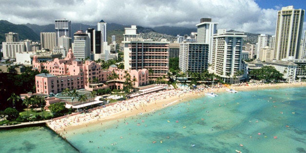 Hawaii, Oahu, Honolulu And Waikiki, Aerial View Of Royal Hawaiian Hotel. (Photo by Education Images/UIG via Getty Images)