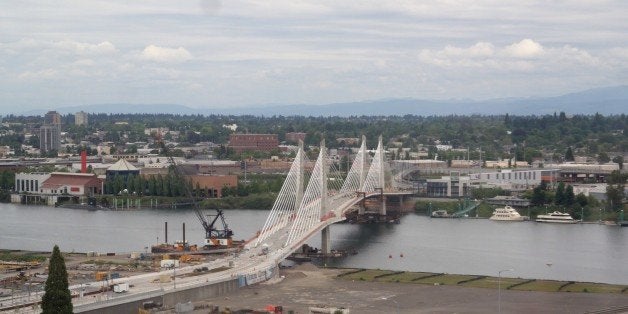 Portland's under construction transit-ped-bike only bridge.