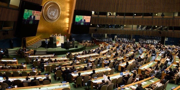 French President Francois Hollande speaks at the United Nations Climate Summit 2014 September 23, 2014 at the United Nations in New York. AFP PHOTO/Don Emmert (Photo credit should read DON EMMERT/AFP/Getty Images)