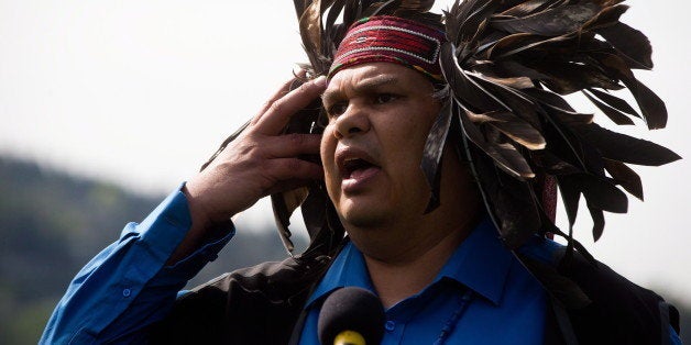 Rueben George, project manager of Sacred Trust with the Tsleil-Waututh First Nation, speaks during a news conference in North