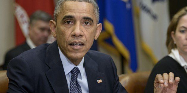 President Barack Obama condemned an 'horrific attack' on a Jerusalem synagogue Tuesday that left four people, including three US citizens, dead and urged Israelis and Palestinians to calm tensions, before a meeting at the White House November 18, 2014 in Washington, DC. Obama made a statement to the press before the meeting with his national security and health team advisors about Ebola. AFP PHOTO/Brendan SMIALOWSKI (Photo credit should read BRENDAN SMIALOWSKI/AFP/Getty Images)