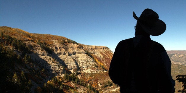 RIFLE, CO, SEPTEMBER 24, 2003 - Bob Elderkin , 64, of Silt, Colo., gazes out at Roan Plateau, northwest of Rifle, Colo., on
