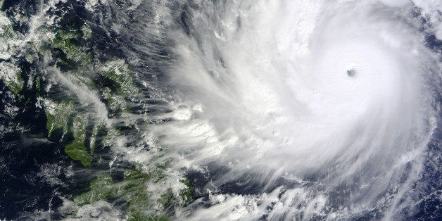 This image captured by the MODIS instrument aboard NASA's Terra satellite shows Typhoon Hagupit on Thursday, Dec. 4, 2014, at