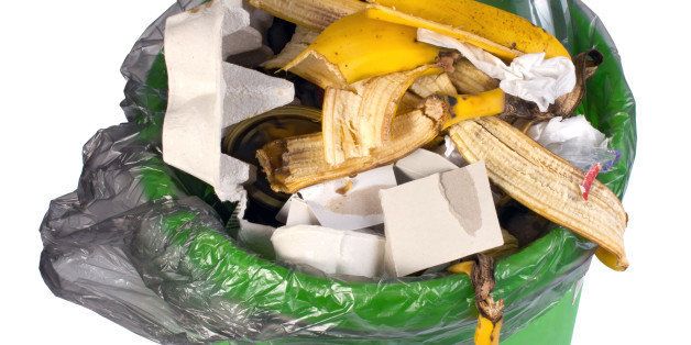 food waste in a plastic trash...