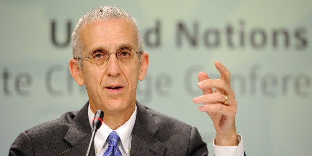 The US climate change envoy Todd Stern gives a press conference on December 8, 2011 in Durban during the UN Climate Change Conference (COP17). UN climate talks entered their second week entangled in a thick mesh of issues with no guarantee that negotiators and their ministers will be able to sort them out. The 194-nation process is facing, for the second time in two years, the prospect of a bustup, even as scientists warn against the mounting threat of disaster-provoking storms, droughts, flood and rising seas made worse by global warming. AFP PHOTO / STEPHANE DE SAKUTIN (Photo credit should read STEPHANE DE SAKUTIN/AFP/Getty Images)