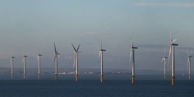 REDCAR, ENGLAND - JANUARY 19: The EDF Energy offshore windfarm sits just off the coastline on January 19, 2015 in Redcar, England. A former Labour stronghold, Redcar, became a Liberal Democrat seat after voters turned away from Labour partly due to the closure of the steel plant in 2010. Steel production began again in 2012 under new management with the town seeing other major developments over recent years. As a marginal seat, the town could play an important part in the 2015 general election. (Photo by Ian Forsyth/Getty Images)