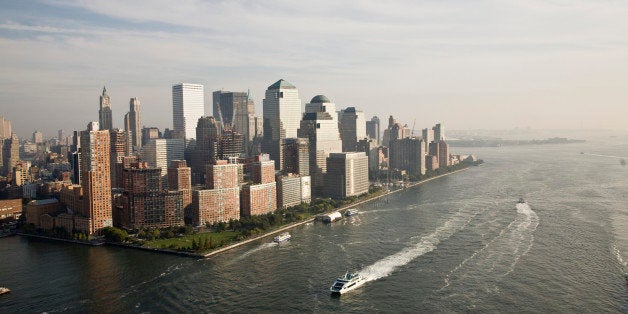 Aerial view, World Financial Center and Hudson River.