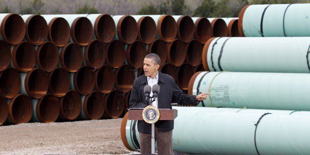 FILE - In this Thursday, March 22, 2012 file photo, President Barack Obama speaks at the TransCanada Pipe Yard in Cushing, Okla. The president says that the proposed Keystone XL pipeline project from Canada to Texas should only be approved if it doesn't worsen carbon pollution. Obama says allowing the oil pipeline to be built requires a finding that doing so is in the nation's interest. He says that means determining that the pipeline does not contribute and "significantly exacerbate" emissions. (AP Photo/LM Otero, File)
