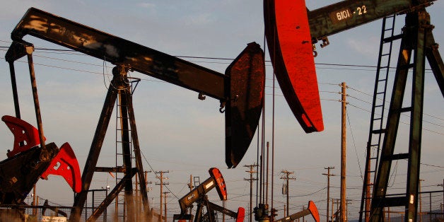 MCKITTRICK, CA - MARCH 23: Pump jacks and wells are seen in an oil field on the Monterey Shale formation where gas and oil extraction using hydraulic fracturing, or fracking, is on the verge of a boom on March 23, 2014 near McKittrick, California. Critics of fracking in California cite concerns over water usage and possible chemical pollution of ground water sources as California farmers are forced to leave unprecedented expanses of fields fallow in one of the worst droughts in California history. Concerns also include the possibility of earthquakes triggered by the fracking process which injects water, sand and various chemicals under high pressure into the ground to break the rock to release oil and gas for extraction though a well. The 800-mile-long San Andreas Fault runs north and south on the western side of the Monterey Formation in the Central Valley and is thought to be the most dangerous fault in the nation. Proponents of the fracking boom saying that the expansion of petroleum extraction is good for the economy and security by developing more domestic energy sources and increasing gas and oil exports. (Photo by David McNew/Getty Images)