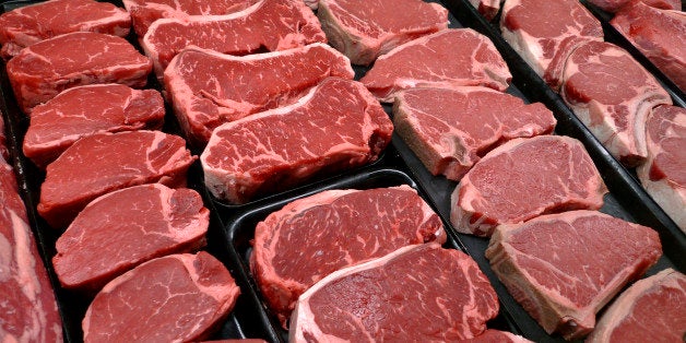 FILE - This Jan. 18, 2010 file photo shows steaks and other beef products displayed for sale at a grocery store in McLean, Va