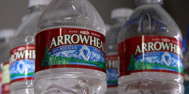 SAN RAFAEL, CA - AUGUST 20: Bottles of Arrowhead water are displayed on a shelf at a convenience store on August 20, 2014 in San Rafael, California. Despite the historic California drought that has left most of State to ration water and face fines for overuse, Nestle Waters North America continues to bottle water under the brand name Arrowhead from a spring on the grounds of the Morongo Band of Mission Indians reservation in Cabazon, California. (Photo by Justin Sullivan/Getty Images)