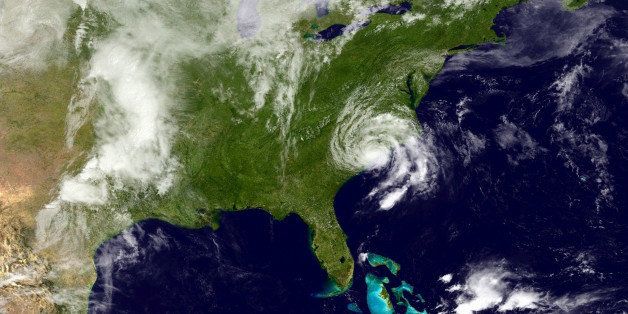 IN SPACE - MAY 10: In his handout from the National Oceanic and Atmospheric Administration (NOAA), Tropical Storm Ana moves up the East Coast May 10, 2015 of the Unided States. Ana made landfall May 10, in South Carolina near the border with North Carolina. (Photo by NOAA via Getty Images)