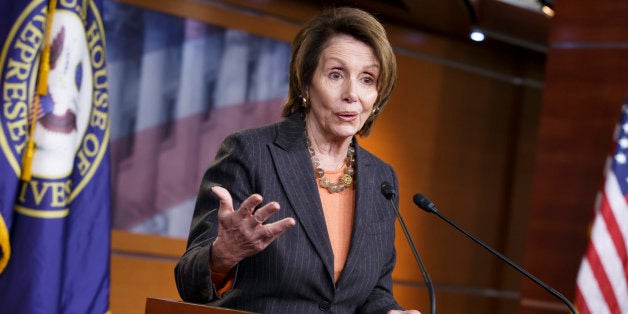 House Minority Leader Nancy Pelosi of Calif. gestures during a news conference on Capitol Hill in Washington, Friday, Feb. 27, 2015, as Congress closed in on approving a short-term spending bill for the Homeland Security Department that would avert a partial agency shutdown hours before it was to begin. The legislation also leaves intact Obama administration executive actions on immigration that Republicans have vowed to overturn. (AP Photo/J. Scott Applewhite)