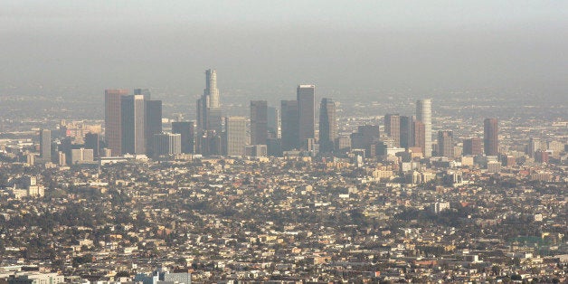 Downtown Los Angeles is visible through a light layer of smog from Mount Lee in Los Angeles, Calif., March 18, 2008. (AP Phot