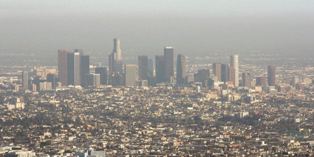 Downtown Los Angeles is visible through a light layer of smog from Mount Lee in Los Angeles, Calif., March 18, 2008. (AP Photo/Don Ryan)