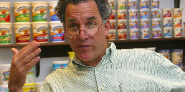 Gary Hirshberg, president and chief executive officer of Stonyfield Farm of Londonderry, New Hampshire explains the yogurt makers entrance into the world of dairy free yogurt, May 22, 2003. In a move aimed at tapping growing consumer demand for soy, Hirshberg's latest venture is a dairy-free yogurt produced with soy milk and the same live cultures as its cow-based cousin. (AP Photo/Larry Crowe)