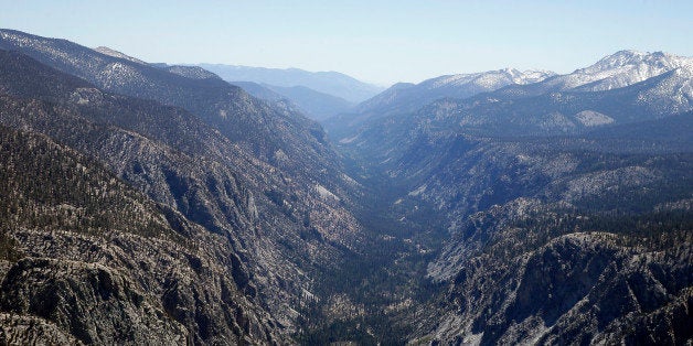 A valley in the Sequoia National Park normally covered in snow this time of year is seen during an aerial survey of the snowp