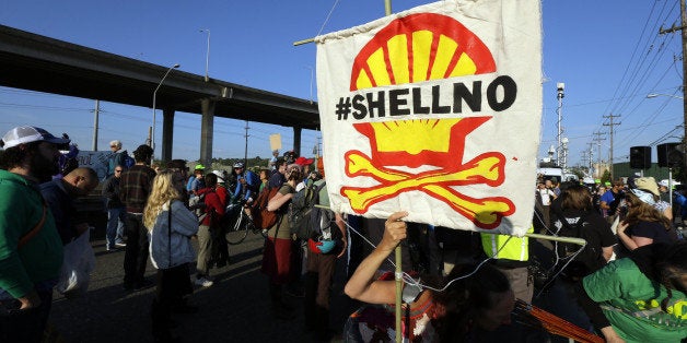 Protesters rally at the Port of Seattle, Monday, May 18, 2015, in Seattle. Demonstrators opposed to Arctic oil drilling were