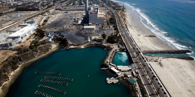 The Carlsbad Desalination plant stands under construction in this aerial photograph taken over Carlsbad, California, U.S., on Monday, Aug. 31, 2015. The $1 billion Carlsbad plant, which uses reverse osmosis to purify seawater, will have the capacity to produce 54 million gallons a day of drinkable water. Photographer: Patrick T. Fallon/Bloomberg via Getty Images