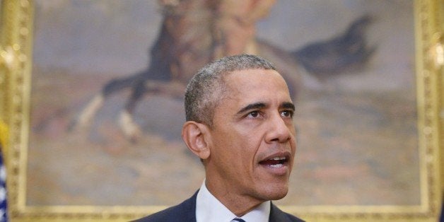 US President Barack Obama speaks on the Keystone XL pipeline on November 6, 2015 in the Roosevelt Room of the White House in
