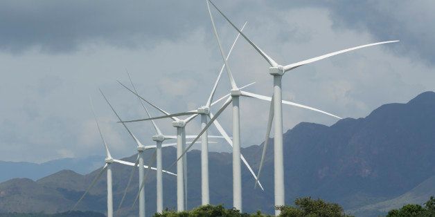 Wind turbines at the newly inaugurated wind farm in Penonome, Panama, Tuesday, Nov. 10, 2015. Former U.S. President Bill Clinton attended the opening of a new phase of the first wind farm in Panama, through which the Central American country seeks to gradually reduce its dependence on fossil fuels. (AP Photo/Arnulfo Franco)