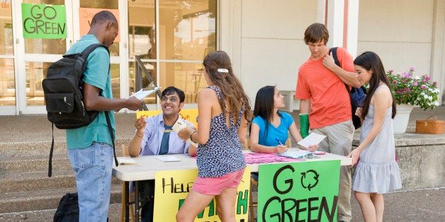 student recruitment table set on campus