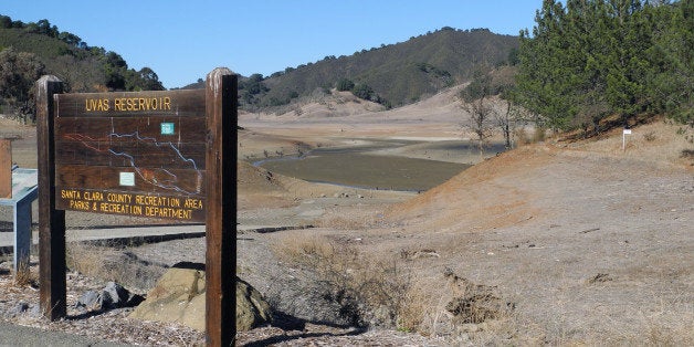The current drought is obvious here at Uvas Reservoir in Santa Clara County, which usually contains a substantial amount of w