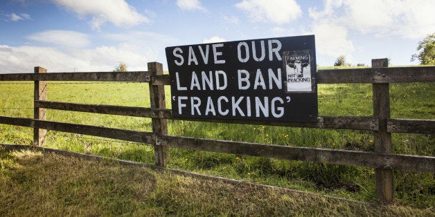 A banner calling for a ban on the controversial method of gas extraction known as fracking