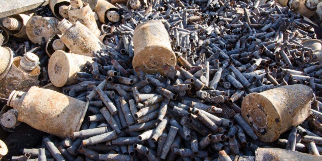 Destroyed ammunition are seen on the site from the Syrian army base near Salma. Destroyed by the Syrian army (officially the Syrian Arab Army).