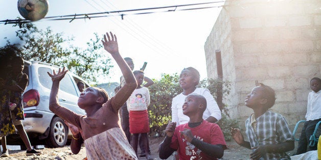 Children play sitting volleyball at Home of Happiness in Lusaka, Zambia on Thursday, June 30, 2016. Home of Happiness for children with disabilities is an orphanage center founded in 2015. There are 62 children in the center, 25 of them live in the Home of Happiness permanently. Twenty volunteers take care of boys and girls with different kinds of disabilities. The House of Happiness is situated in two rooms building without any facilities. Volunteers prepare food on fire, wash childrens clothes outside. (Photo by Oleksandr Rupeta/NurPhoto via Getty Images)