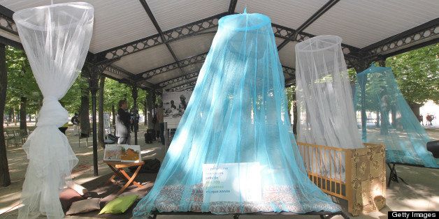 People look at the 'Mosquito nets for life' exhibition, displaying photographhies and mosquito nets, in the Luxembourg garden near the French senate in Paris on April 21, 2011 as part as events organised for the 4th World Malaria Day on April 25. Instituted in May 2007 by the World Health Assembly, the World Malaria Day is a day for recognizing the global effort to provide effective control of malaria. AFP PHOTO PIERRE VERDY (Photo credit should read PIERRE VERDY/AFP/Getty Images)