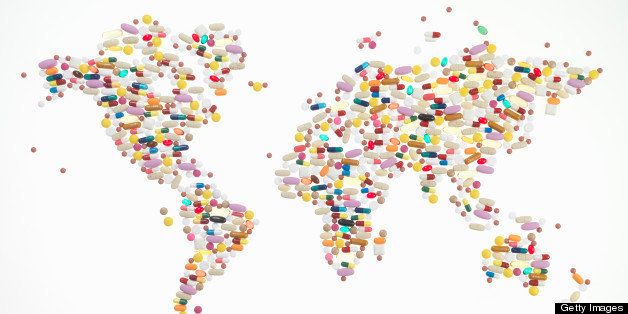 World map made up of medicine.