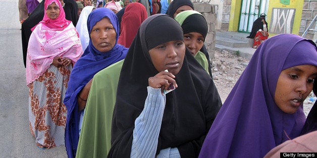 Women wait in line on June 26, 2010 outside a polling station in Hargeisa, the capital of the self-proclaimed state of Somali