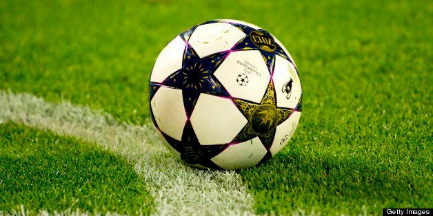 The match ball is seen during the UEFA Champions league second leg quarter final football match between Borussia Dortmund and Malaga in Dortmund on April 9, 2013. Dortmund defeated Malaga 3-2 to advance to the semi-finals. AFP PHOTO / ODD ANDERSEN (Photo credit should read ODD ANDERSEN/AFP/Getty Images)