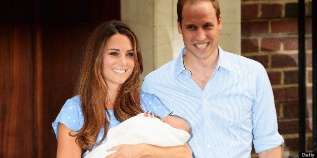 LONDON, ENGLAND - JULY 23: Prince William, Duke of Cambridge and Catherine, Duchess of Cambridge, depart The Lindo Wing with their newborn son at St Mary's Hospital on July 23, 2013 in London, England. The Duchess of Cambridge yesterday gave birth to a boy at 16.24 BST and weighing 8lb 6oz, with Prince William at her side. The baby, as yet unnamed, is third in line to the throne and becomes the Prince of Cambridge. (Photo by Dave J Hogan/Getty Images)