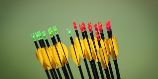 LONDON, ENGLAND - SEPTEMBER 05: A view of arrows on the practice range on day 7 of the London 2012 Paralympic Games at The Royal Artillery Barracks on September 5, 2012 in London, England. (Photo by Dan Kitwood/Getty Images)