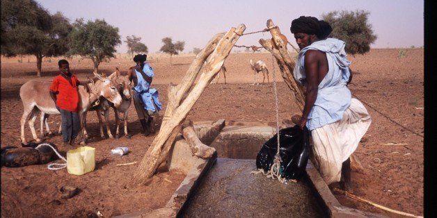 314414 43: Slave herdsmen water animals at an oasis June 15, 1997 near Tiguent, Mauritania. Over ninety thousand blacks remain enslaved in the Western African nation, despite a 1983 government edict abolishing the practice of slavery. (Photo by Malcolm Linton/Liaison)