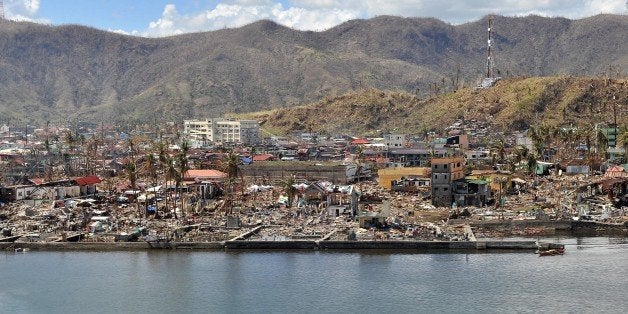 TACLOBAN, PHILIPPINES - NOVEMBER 18: Airvew of Tacloban city of Philippines aftermath the super typhoon Haiyan on November 1