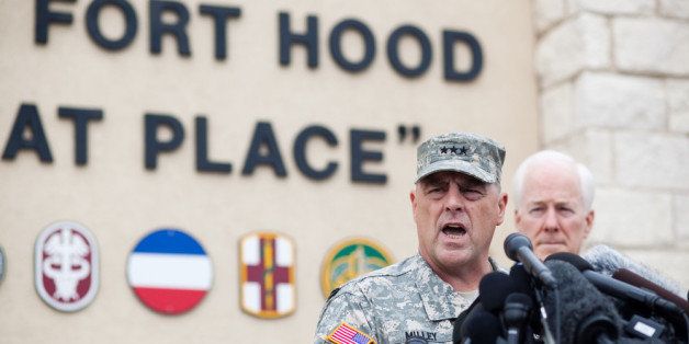 FORT HOOD, TX - APRIL 03: General Mark Milley, III Corps and Fort Hood Commanding General, speaks to press during a press conference on April 3, 2014 in Fort Hood, Texas. The investigation continues into why Lopez did the shooting on the base. (Photo by Drew Anthony Smith/Getty Images)