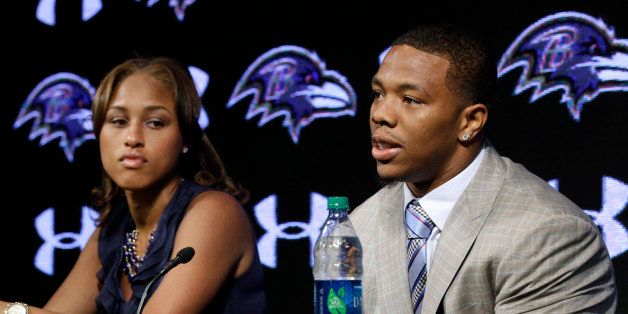 FILE - In this May 23, 2014, file photo, Baltimore Ravens running back Ray Rice, right, speaks alongside his wife, Janay, during a news conference, Friday, May 23, in Owings Mills, Md. Riceâs two-game suspension for domestic violence begins Saturday, a punishment handed down after grainy video showed him dragging his then-fiancee off a casino elevator unconscious Feb. 15. He has not divulged what happened in the elevator except to call his actions "totally inexcusable'' at a news conference after his suspension was announced. His assault charges could be expunged once he completes a diversion program. So the NFL gave him the only punishment he likely faces in a suspension and a fine that totals more than $500,000. (AP Photo/Patrick Semansky, File)