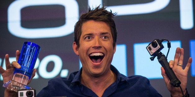 NEW YORK, NY - JUNE 26: Nick Woodman, founder and CEO of GoPro speaks during the company's initial public offering (IPO) at the Nasdaq Stock Exchange on June 26, 2014 in New York City. GoPro's small, cheap video cameras, which can be mounted to capture unique points of view and record in high definition, have seen a surge in use for capturing everything from extreme sports to personal moments. (Photo by Andrew Burton/Getty Images)