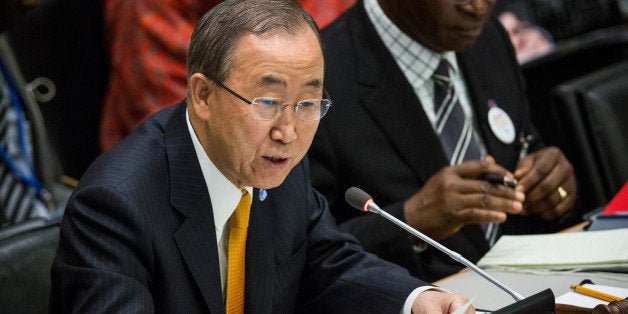 NEW YORK, NY - SEPTEMBER 25: United Nations Secretary General Ban Ki-Moon speaks at a special high-level meeting regarding the Ebola virus outbreak in west Africa during the 69th United Nations General Assembly on September 25, 2014 in New York City. The UN General Assembly brings together political leaders from around the worldto report on issues and discuss solutions. (Photo by Andrew Burton/Getty Images)