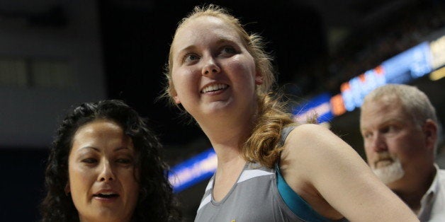 CINCINNATI - NOVEMBER 2: Freshman Lauren Hill of Mount St. Joseph smiles during a game at Xavier University in Cincinnati Ohio at the Cintas Center. NOTE TO USER: User expressly acknowledges and agrees that, by downloading and or using this Photograph, user is consenting to the terms and condition of the Getty Images License Agreement. Mandatory Copyright Notice: 2014 NBAE (Photo by Ron Hoskins/NBAE via Getty Images)