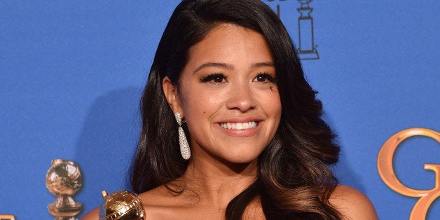 BEVERLY HILLS, CA - JANUARY 11: Actress Gina Rodriguez, winner of Best Actress in a TV Series, Musical or Comedy for 'Jane t