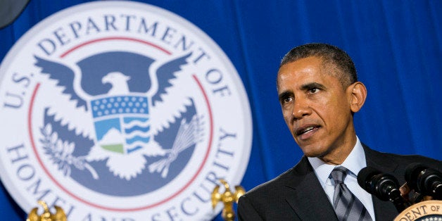 U.S. President Barack Obama delivers remarks on his Fiscal Year 2016 Budget at the Department of Homeland Security (DHS) in Washington, D.C., U.S., on Feb. 2, 2015. Obama sent Congress a $4 trillion budget that would raise taxes on corporations and the nation's top earners, spend more on infrastructure and housing, and stabilize, but not eliminate, the annual budget deficit. Photographer: Kristoffer Tripplaar/Pool via Bloomberg
