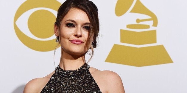 Presenter Brooke Axtell poses in the press room during the 57th annual Grammy Awards in Los Angeles, California on February 8
