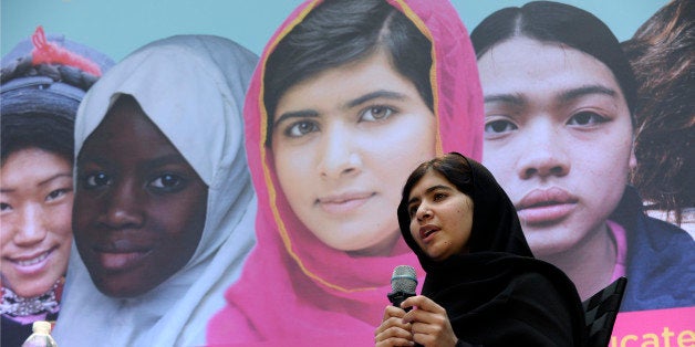 Malala Yousafzai, the 16-year-old girl from Pakistan who was shot in the head by the Taliban last October for advocating education for girls, speaks about her fight for girls' education on the International Day of the Girl, Friday, Oct. 11, 2013, at the World Bank in Washington. (AP Photo/Susan Walsh)