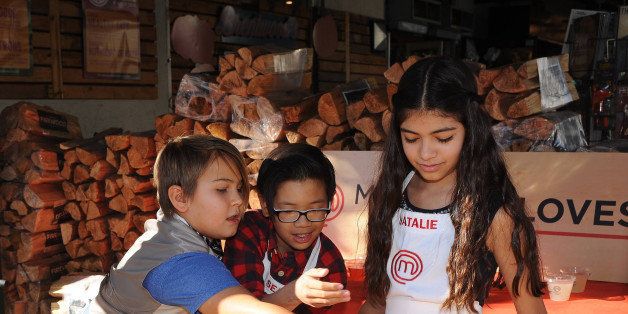 MASTERCHEF JUNIOR: (L-R) Contestants Sean, Sam and Natalie serve lemonade at a Masterchef Junior Edition pop-up lemonade stand hosted by FOX to benefit Alex's Lemonade Stand Foundation on November 4, 2014 in Los Angeles. (Photo by FOX via Getty Images)