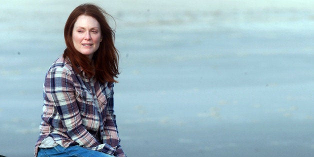 NEW YORK, NY - MARCH 20: Julianne Moore filming 'Still Alice' on March 20, 2014 in Long Island, New York. (Steve Sands/GC I