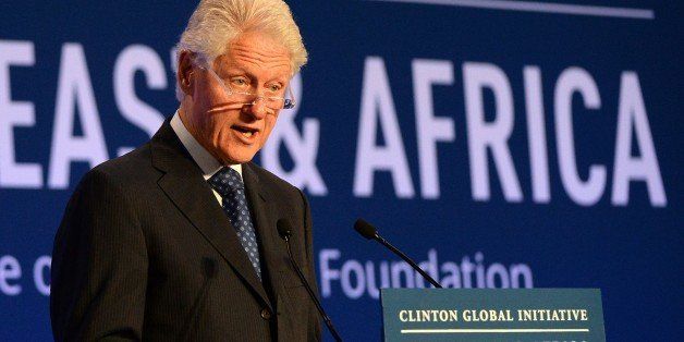 Former US president and founding chairman of the Clinton Global Initiative (CGI), Bill Clinton, delivers a speech during the opening session of the CGI Middle East and Africa on May 6, 2015 in the Moroccan city of Marrakesh. AFP PHOTO / FADEL SENNA (Photo credit should read FADEL SENNA/AFP/Getty Images)
